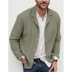 Season:Spring  Summer; Fabric:Cotton Blend; Gender:Men's; Occasion:Formal,Street,Party,Office; Placket:Single Breasted; Function:Comfy; Pattern:Solid Color; Neckline:Notch; Outerwear Type:Blazer Jacket; Listing Date:04/26/2024; Bust:null; Length:null; Shoulder Width:null; Sleeve:null Casual Solid Color Single Breasted Outerwear, Casual Single Breasted Long Sleeve Blazer, Casual Single-breasted Long Sleeve Blazer, Khaki Outerwear With Buttoned Pockets, Khaki Long Sleeve Outerwear With Buttoned Pockets, Long Sleeve Blazer With Buttoned Pockets For Spring, Beige Long Sleeve Blazer With Buttons, Spring Long Sleeve Blazer With Buttoned Pockets, Casual Sport Coat With Buttoned Pockets And Long Sleeves