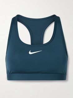 NIKE Swoosh Dri-FIT sports bra | NET-A-PORTER Nike Nylon Activewear For Yoga, Nike Nylon Yoga Activewear, Nike Sweat Resistant Activewear For Yoga, Nike Sweat-resistant Activewear For Yoga, Nike Sports Bra With Built-in Padding, Nike Activewear With Built-in Padding For Sports, Nike Supportive Functional Activewear, Nike Nylon Activewear For Workout, Nike Functional Activewear With Medium Support