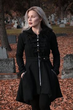 Women's Victorian coat with corset detail, Gothic clothing, gothic coat, extravagant coat, black woo Witchy Long Sleeve Outerwear For Fall, Witchy Hooded Winter Outerwear, Edgy Black Outerwear For Costume Party, Black Long Sleeve Witchy Outerwear, Witchy Long Sleeve Winter Outerwear, Gothic Winter Larp Outerwear, Gothic Costume Outerwear For Winter, Vampire Style Outerwear For Costume Party In Fall, Black Witchy Outerwear For Cosplay