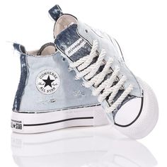 Handcrafted by Converse artists, these unique platform sneakers showcase a light blue denim upper with distressed detailing. The high-top silhouette includes thick textured laces and a contrasting white midsole, making them perfect for casual outings.

- Gender: Woman  
- Upper material: Denim  
- Feature: Classic rubber toe cap Chloe 2024, Converse Custom, Converse Platform, Denim Converse, Converse Star, Denim Sneakers, Platform Converse, Custom Converse, All Stars Converse