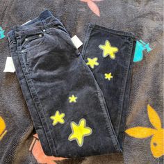 Dript Denim Black Star Pants Size 30, Longer Rise Slim Thigh,Slight Taper Straight Dript!! New With Tags ! Black Star Print Bottoms For Streetwear, Straight Leg Star Print Pants For Streetwear, Straight Leg Pants With Star Print For Streetwear, Black Straight Leg Pants With Star Print, Straight Leg Star Print Bottoms For Streetwear, Trendy Black Pants With Star Print, Trendy Black Star Print Pants, Yellow Denim Bottoms For Streetwear, Trendy Yellow Jeans For Streetwear