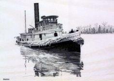 a drawing of a boat in the water