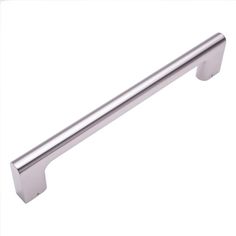 a stainless steel cabinet handle on a white background