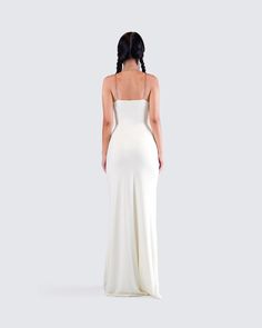 Sana Ivory Cowl Maxi Dress Fitted Cream Backless Maxi Dress, Fitted Maxi Dress With Cowl Back For Gala, White Cowl Back Evening Dress, White Fitted Dress With Cowl Back, Fitted Maxi Length Slip Dress With Built-in Bra, Fitted Maxi Slip Dress With Built-in Bra, Cowl Back Maxi Dress For Prom, Evening Bodycon Maxi Slip Dress, Bodycon Maxi Length Evening Slip Dress