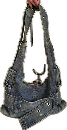 Washed Denim Buckle Shoulder Bag - Denim Blue Crossbody Shoulder Bag With Pockets, Casual Denim Blue Hobo Shoulder Bag, Casual Dark Wash Shoulder Bag With Adjustable Strap, Casual Denim Hobo Bag With Adjustable Strap, Casual Summer Hobo Bag With Pockets, Denim Blue Hobo Shoulder Bag, Summer Casual Hobo Bag With Pockets, Casual Denim Blue Hobo Bag With Pockets, Denim Blue Shoulder Bag With Pockets For Summer