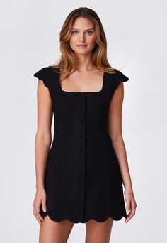 Lisa Marie Fernandez, Simple Fits, Scallop Hem, Sleeveless Jacket, Black Textures, Scalloped Hem, Inspired Dress, Mini Dress With Sleeves, Covered Buttons