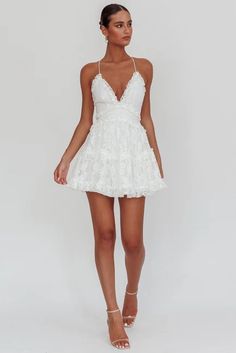 Shop the Laney Low Back Cami Strap Dress Lace White | Selfie Leslie Mini White Dress Outfit, White Lace Dress Short, Bride Reception Dresses, White Dress Outfit, White Lace Mini Dress, Mini Sheath Dress, White Short Dress, Super Cute Dresses, Strap Dress