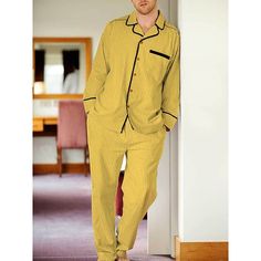 Season:Fall,Spring,Winter; Fabric:Cotton; Sleeve Length:Long Sleeve; Gender:Men's; Quantity:2 Pieces; Nightwear Style:Pajama Top and Pant,Pajama Set,Sleepwear,Loungewear; Style:Casual,Stylish,Comfort; Elasticity:Micro-elastic; Tops Type:Shirt; Occasion:Home,Daily; Function:Comfort; Pattern:Stripe,Plaid; Design:Elastic Waist,Drawstring; Neckline:Lapel; Bottom Type:Pant; Listing Date:09/06/2023; Hips:; Length [Bottom]:; Length [Top]:; Shoulder Width:; Waist:; Feel of Sensation:Soft,Comfort,Gender Men's Sleepwear & Loungewear, Loungewear Style, Men's Loungewear, Comfort Home, Shirt Pant, Drawstring Neckline, Mens Sleepwear, Winter Fabric, Mens Loungewear