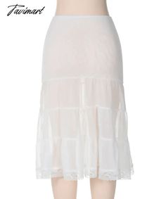 TAVIMART - Fashion Summer White Cake Layered Skirts for Women Casual Dropped Midi Skirt Elegant Party Ball Gown Lace Edge Skirts Long Flowy Petticoat With Attached Cancan, White Ruffled Knee-length Bottoms, Fitted Tiered Petticoat For Party, Spring Flared Stretch Petticoat, Spring Stretch Flared Petticoat, White Full Length Skirt For Spring, Stretch Pleated Petticoat, White Full-length Skirt For Spring, White Knee-length Bottoms With Ruffles