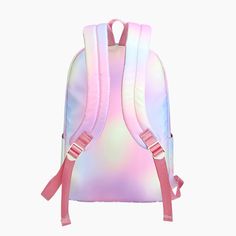 A Rainbow Clouds Backpack that looks just like cotton candy! It has an internal zipper pocket, a safe pocket for a laptop, a central bag opening for large items, small item pockets, a side pocket, and a front zipper pocket. This magical bag is efficient and cute. Ideal for school or work providing quality for daily use. Get this gradient and colorful backpack this year! Size:- Length: 11.4" (29 cm)- Width: 5.1" (13 cm)- Height: 16.5" (42 cm) Material: nylon & polyester Cute Nylon Backpack For Students, Kawaii Nylon Backpack For Back To School, Cute Nylon Student Backpack, Kawaii Travel Backpack In Nylon, Kawaii Nylon Travel Backpack, Cute Nylon Backpack For Study, Kawaii Nylon Backpack For Everyday Use, Kawaii Backpack With Zipper Closure, Kawaii Standard Backpack With Zipper Closure