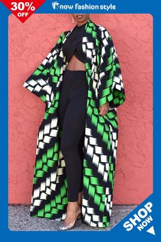 White Green Casual Street Print Patchwork Cardigan Collar Plus Size Overcoat Trendy Long Green Outerwear, Chic Long Green Outerwear, Trendy Green Open Front Cardigan, Non-stretch Black Outerwear For Spring, Chic Long Multicolor Outerwear, Chic Multicolor Long Outerwear, Long Patchwork Summer Outerwear, Trendy Patchwork Summer Outerwear, Summer Long Patchwork Outerwear