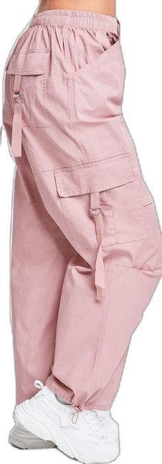 Pink Utility Cargo Pants, Pink Utility Cargo Pants With Pockets, Pink Utility Cargo Jeans With Side Pockets, Pink Cotton Cargo Pants, Pink Cotton Cargo Style Pants, Pink Cotton Cargo Pants For Streetwear, Casual Pink Cargo Style Parachute Pants, Baggy Pink Cargo Pants With Cargo Pockets, Pink Wide Leg Cargo Pants