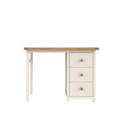 a white desk with two drawers and a wooden top