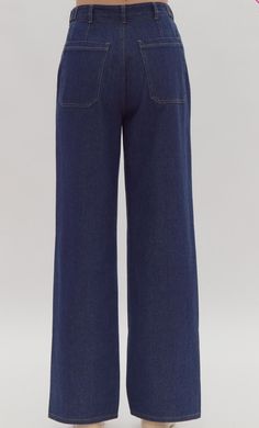 Get ready to strut your stuff in these high-waisted denim pants! Featuring pockets both front and back, an adjustable waist detail, and a button and zipper closure, these pants are perfect for keeping all your essentials close at hand. The belted loops add a touch of style while the non-sheer, medium weight fabric ensures comfort all day long. Don't miss out on adding these versatile pants to your wardrobe! 80%COTTON 20%POLYESTER Mid-rise Bottoms With Button Zip Fly, Relaxed Fit Full-length Bottoms With Button Zip Fly, Dark Wash Cropped Wide Leg Pants With Five Pockets, Denim Blue Cropped Jeans With Belt Loops, High Waist Dark Wash Flare Jeans For Everyday, Cropped Leg Bottoms With Button Zip Fly For Fall, Cropped Wide Leg Denim Blue Pants With Five Pockets, Medium Wash Full-length Bottoms With Button Closure, Medium Wash Full Length Bottoms With Button Closure