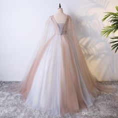 Brown Quinceanera Dresses, Dress With Shoulder Cape, Corset Wedding Gown, Corset Ball Gowns, Long Party Gowns, Tulle Applique, Champagne Prom Dress, Wedding Dress Shop, Long Train Wedding Dress