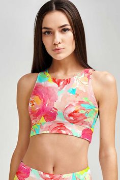 Good Idea Starla High Neck Padded Sporty Crop Top Sports Bra - Women - Pineapple Clothing Mommy And Me Swimwear, Sporty Crop Top, Pineapple Clothes, Neon Dresses, Sport Bikinis, Girls Lace Dress, Mommy And Me Dresses, Girls Unique, Cute Crop Top