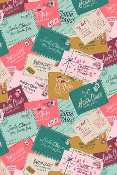 many different types of tickets are on display in this colorful wallpaper pattern, which is very similar to santa clario's movies