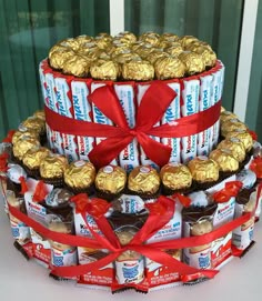 a cake made out of chocolates and candy bars