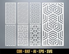 six different patterns for laser cutting and stencils, each with the same design