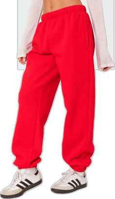 Red Sporty Leisure Pants, Red Sporty Pants For Leisure, Red Relaxed Fit Sporty Sweatpants, Red Relaxed Fit Joggers For Loungewear, Red Athleisure Sweatpants For Loungewear, Red Athleisure Sweatpants With Pockets, Sporty Red Cotton Sweatpants, Sporty Red Sweatpants With Elastic Waistband, Red Cotton Joggers With Relaxed Fit