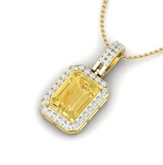 Natural Yellow citrine Pendant  Gemstone details... Gems Stone -   Yellow citrine Gemstone Cut-  octagon Number of Gemstone - 1pc Gemstone Size - 10*7 mm  Gemstone weight  - 4.56 CRT approx. Diamond Details :  Diamond type             :   Natural diamond  Diamond cut               :   Round  Diameter                      : 1mm,1.30mm Diamond Pcs               : 38Pcs Diamond Weight         : .26Ct Diamond Quality        : G-H/VS-SI Gold Details... 14kt -   2.60 Grm 18Kt -   3.00 Grm Yellow Gemstones With Accents Fine Jewelry, Fine Jewelry Yellow Diamond Gemstones, Octagon Topaz Gemstone Jewelry, Yellow Diamond Fine Jewelry Gemstones, Octagon Shaped Citrine Jewelry In Yellow Gold, Emerald Cut Citrine Gemstone Jewelry, Octagon Yellow Gold Jewelry With Gemstone Accents, Octagon-shaped Citrine Jewelry For Anniversary, Octagon Shaped Citrine Jewelry For Anniversary