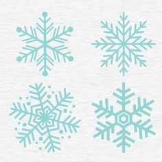 four snowflakes are shown in blue and white