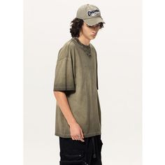 Washed Distressed Army Green Oversized T-shirts Fabric: 100% Cotton Size: S, M, L, XL, 2XL Multiple Color Selections: Purple, Army Green  Season: Summer Oversized Khaki Cotton T-shirt, Oversized Short Sleeve Grunge T-shirt, Oversized Acid Wash Urban T-shirt, Oversized Washed Crew Neck T-shirt, Oversized Washed T-shirt With Crew Neck, Urban Style Faded Crew Neck T-shirt, Green Washed T-shirt For Streetwear, Urban Distressed T-shirt For Summer, Faded Oversized Crew Neck Top