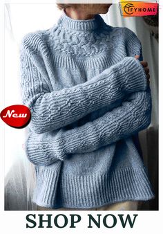 Knitted Plain Casual Shirt & Top Turtleneck Pointelle Sweater, Turtleneck Pointelle Knit Sweater, Knitted Crew Neck Tops With Cozy Fit, Winter Pointelle Knit Top, Pointelle Knit Turtleneck Sweater, Pointelle Knit Top For Winter, Casual Gray Knitting Pattern, Winter Knitted Tops With Relaxed Fit, Spring Turtleneck Sweater With Pointelle Knit