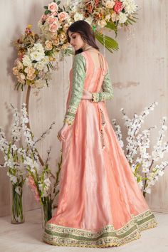 Milky Coral | Pakistani Designer Outfit | Sarosh Salman Peach Dupatta, Net Shirt, Designer Outfit, Pure Chiffon, Chiffon Dupatta, Coral Peach, Stunning Gowns, Pakistani Designers, Color Coral