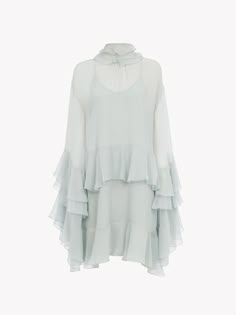 Chloé Mini Ruffled Dress In Silk Mousseline | Chloé US Elizabeth Webber, Chloe Style, Jacquemus Dress, Ruffled Silk Dress, Water Nymph, Minimalistic Fashion, Clothes Brands, Chloe Clothing, Boho Chique