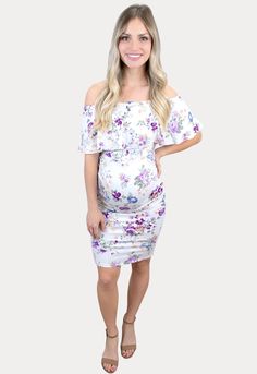 Cream Floral Pregnancy Dress- Sexy Mama Maternity Bodycon Maternity Dress, Maternity Bodycon Dress, Maternity Dresses Summer, Pregnancy Dress, Moon Baby Shower, Summer Maternity, Pregnancy Months, Floral Bodycon, Pregnancy Style