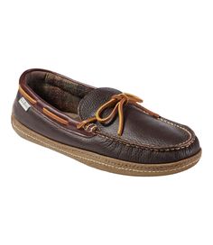 Men's Handsewn Slippers, Flannel-Lined | Slippers at L.L.Bean Comfortable Brown Plain Toe Slip-ons, Classic Leather Slippers With Rubber Sole, Brown Moc Toe Slip-ons For Fall, Classic Leather Slippers With Round Toe, Classic Closed Toe Slippers With Leather Footbed, Winter Leather Slippers With Round Toe, Comfortable Brown Moc Toe Slip-ons, Fall Moc Toe Slip-ons With Rubber Sole, Classic Leather Slippers With Leather Footbed