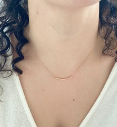 "Curved bar necklace, 14k gold filled, simple silver necklace, simple gold necklace, minimal jewelry, Dainty Necklace, Gold Necklace ♥Dainty curved bar necklace. This necklace is elegant and simple. It will be your everyday, go to necklace ♥ The dainty curved tube is just under an inch long. ♥FINISH - Available in 14K GOLD, ROSE GOLD FILLED and STERLING SILVER...please choose your desired finish when checking out ♥LENGTH - Please choose your desired chain length from the drop down menu when chec Delicate Everyday Necklaces With Simple Design, Delicate Simple Necklaces For Everyday, Everyday Rose Gold Necklaces With Delicate Chain, Minimalist 14k Gold Filled Necklace As Gift For Her, Delicate Rose Gold Necklace For Everyday, Everyday Rose Gold Necklace With Delicate Chain, Simple Rose Gold Charm Necklace For Everyday, Dainty Rose Gold Everyday Necklace, Minimalist Bar Necklace With Delicate Chain As Gift