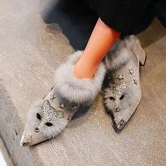 Women's Boots Outdoor Daily Suede Shoes Plus Size Booties Ankle Boots Winter Rhinestone Sparkling Glitter Chunky Heel Pointed Toe Elegant Sweet Synthetics Loafer Black Gray 9377008 2022 – $34.99 Womans Winter Shoes, Trending Shoes For Men, Best Sandals For Men, Fall Heel, Embellished Boots, Fur Loafers, Womens Suede Boots, Size 11 Women Shoes, Embellished Shoes