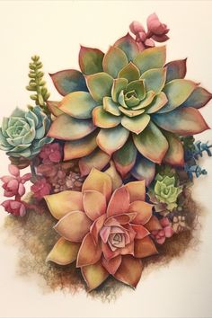 Succulent printable for rustic succulent wall decor Terracotta Home Decor, Terracotta Home, Succulent Wall Decor, Succulents Art, Succulent Printable, Succulent Watercolor, Beautiful Succulents, Terracotta And Green, Succulent Painting