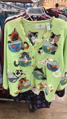 Whimsy Clothes, Cat Cardigan, Pop Culture Magazine, Silly Clothes, School Homework, Culture Magazine, Hilarious Photos, Funky Outfits, Mode Inspo