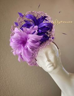 Kentucky Derby Fascinator Hand-sculpted feather fascinator perched on crisscross paper-art base in luscious purples. Features hand-cut feathers. Easy-to-wear headband fascinator makes a statement, and can be worn to a myriad of events: Easter, bridal, derby-wear, Del Mar races, hat contests, church, galas, Kentucky Derby, Melbourne Cup, Breeders' Cup, high tea, weddings, cocktail parties, and more.  Some customization available as this is made-to-order; please message with your requests to see if we can meet your needs. Other colors available; please inquire before purchase if you need another color.   *FREE SHIPPING  For more STATEMENT JEWELRY and HANDMADE HATS go to www.aimeesfuller.com Aimee Fuller has been a trusted online seller since 1999, and is excited to bring her creations back t Kentucky Derby Hats For Women, Purple Fascinator, Art Hats, Kentucky Derby Fascinator, Easter Hat, Headband Fascinator, Royal Ascot Hats, Breeders Cup, Bridal Fascinator