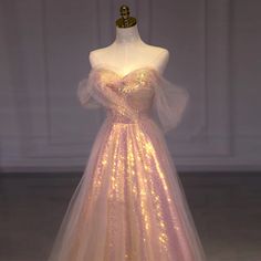 Pink Sparking Evening Dress for Women A-Line vestidos de noche mujer Off the Shoulder Prom Party Pink Sparkly Wedding Dress, Fairy Tail Prom Dresses, Fairy Prom Dress, Dress Quinceanera, Iridescent Dress, Summer Boat, Xxxl Dress, Long Prom Gowns, Quinceanera Dress