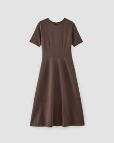 The Dream Short-Sleeve Dress Earth Brown – Everlane Fitted A-line Maxi Dress For Fall, Classic Midi Dress With Fitted Bodice And A-line Silhouette, A-line Midi Dress With Fitted Waist, Classic Fitted Bodice A-line Midi Dress, Workwear A-line Maxi Dress With Fitted Bodice, Solid Color Dresses With Lined Fitted Bodice, Fit And Flare A-line Midi Dress For Work, Casual Fall A-line Midi Dress, Chic Fitted Seamed Midi Dress