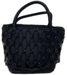 Black Beaded Handheld Shoulder Bag, Black Handheld Beaded Shoulder Bag, Formal Black Beaded Bag, Formal Black Bag With Black Beads, Evening Rectangular Bags With Black Beads, Formal Rectangular Bag With Black Beads, Beading Netting, Top Handle Bags, Handbag Black