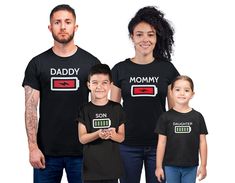 "These matching t-shirts are great for family celebrations, holidays and any other occasion. Father, Son, Mother, Daughter and Baby T-shirts for the all Family. Low Battery and Charged Battery Matching Family T-shirt Set. ➽ PRODUCTION Time - SAME DAY /if order is placed by 3PM PST/, except SUNDAY ➽ SHIPPING - USPS First Class 1-5 business days (2-3 days average) - USPS Priority Mail 1-2 Business days INTERNATIONAL SHIP time - USPS International post 7-20 business days all orders * Please expect Cricut Clothes, Black Buck, Matching Family T Shirts, Bebe T Shirt, Mommy And Son, Mommy Baby, Baby 2, Low Battery, Father Son