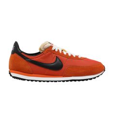 Find NIKE Waffle Trainer 2 Sp 'starfish on Editorialist. The Nike Waffle Trainer 2 SP ‘Starfish’ brings back the 1977 running shoe in a simple two-tone color scheme and a contemporary build. A vibrant orange hue is executed on the nylon and suede upper, equipped with an exposed foam tongue and accented with a contrasting black Swoosh. A memory foam sockliner works in tandem with a dual-density foam midsole to deliver soft cushioning and a smooth ride. Underfoot, the rubber outsole features the iconic waffle tread that gives the shoe its name. Nike High-top Running Sneakers With Rubber Sole, Nike Custom Sneakers With Rubber Sole For Jogging, Vintage Nike Sneakers With Boost Midsole, Vintage Nike Sneakers With Boost Technology, Orange Running Shoes With Rubber Waffle Outsoles For Jogging, Orange Running Sneakers With Rubber Waffle Outsoles, Sporty Orange High-top Sneakers With Gum Sole, Retro High-top Running Shoes, Retro Lace-up Running Shoes For Errands