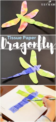 tissue paper dragonfly craft for kids to make and use with the child's hands