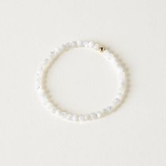 Elevate your everyday look with the Carter Gemstone Bracelet. Made with genuine mother of pearl, this bracelet adds a subtle touch of color to your stack. Perfect for pairing with other dainty bracelets or wearing on its own for a chic statement. *Natural color and size may vary. Dimensions:6 1/4" interior diameter; Genuine mother of pearl measures 3/16" Dainty Round Stretch Bracelet For Everyday, Elegant Stretch Bracelet With Natural Stones For Everyday, Elegant Everyday Crystal Bracelet With Round Beads, Delicate White Bracelets For Everyday Wear, Dainty Everyday Stretch Bracelet, Delicate White Beaded Round Bracelets, Everyday Dainty Stretch Bracelet, Delicate White Crystal Bracelet Gift, White Gemstone Beads Bracelet For Everyday