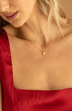 A puffy, 14k-gold-fill heart pendant lends delicate romance to this handmade box-chain necklace plated in 18-karat gold. 16" length; 2" extender; 1/4" x 1/4" pendant 18k-gold plate/14k-gold fill Made in the USA of imported materials Relationship Necklaces, Boyfriend Necklace, Tiny Heart Necklace, Promise Necklace, Dainty Initial Necklace, Puffy Heart Charms, Delicate Gold Necklace, Gold Necklace Simple, Necklace For Girlfriend