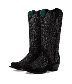 Corral Boots C3776 | Zappos.com Corral Boots Womens Outfit, Black Boots With Removable Insole And Snip Toe, Western Style Fitted Boots With Flat Heel, Fitted Black Boots With Removable Insole, Wedding Dress Cowboy Boots, Wedding Dress Boots, Corral Cowgirl Boots, Dress And Cowboy Boots, Cowgirl Boots Wedding