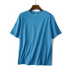 Welcome To Ifomt Official Store! Blue Solid Color Crew Neck Top, Basic Solid Color Short Sleeve Shirt, Basic Light Blue Plain T-shirt, Blue Solid Short Sleeve T-shirt, Casual Plain Blue Tops, Blue Short Sleeve Solid Color T-shirt, Basic Blue Tops, Basic Blue Solid Color Top, Blue Solid Color Basic Top