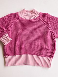 we recommend sizing down 1 for an oversized fit size down 2 for a true to size fit pink + light pink colorblock sweater 100% cotton care: machine wash cold, lay flat to dry. Pink Fall Sweater With Ribbed Cuffs, Fall Pink Sweater With Ribbed Cuffs, Pink Long Sleeve Sweater With Ribbed Cuffs, Cozy Pink Sweater With Ribbed Cuffs, Winter Pink Cotton Sweater, Pink Cotton Sweater With Ribbed Collar, Pink Cotton Tops With Ribbed Collar, Pink Cotton Top With Ribbed Collar, Pink Color Block Sweater For Fall