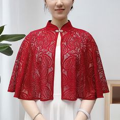 Please note this is in Asian sizing, smaller than western size e.g. UK, US, AU. Women Lace Capelet Cardigan Cape Shrug Bolero Coat Mesh Hollow Out Cheongsam Top Please check the measurements carefully before making a purchase. Please allow 2-4cm discrepancy due to different measurement method. If you are not sure which size to buy, please provide height and weight, we will recommend a suitable size. Photos may slightly different from actual item's color due to the lighting during photo shooting or the monitor's display. This item is for one top only and excludes all the accessories. Material: polyester Size: one size Length: 18.1 in/46 cm Color:multi SKU:914-C162/JYY Shrug Dresses Party Wear Pakistani, Women Shrug, Lace Capelet, Cheongsam Top, Churidar Neck Designs, Lace Coat, Modest Dresses Fashion, Cape Gown, Lace Bolero