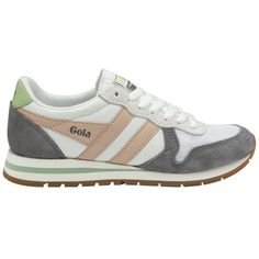 Buy Gola womens Daytona sneakers in white/pink/green online at gola Trendy Tennis Shoes, Gola Sneakers, Tennis Shoes Outfit Work, Patina Green, Tennis Shoes Outfit, Ladies Style, Green Highlights, Best Walking Shoes, Womens Tennis Shoes